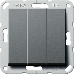 Выключатель трехклавишный Gira System 55 10A 250V антрацит 284428